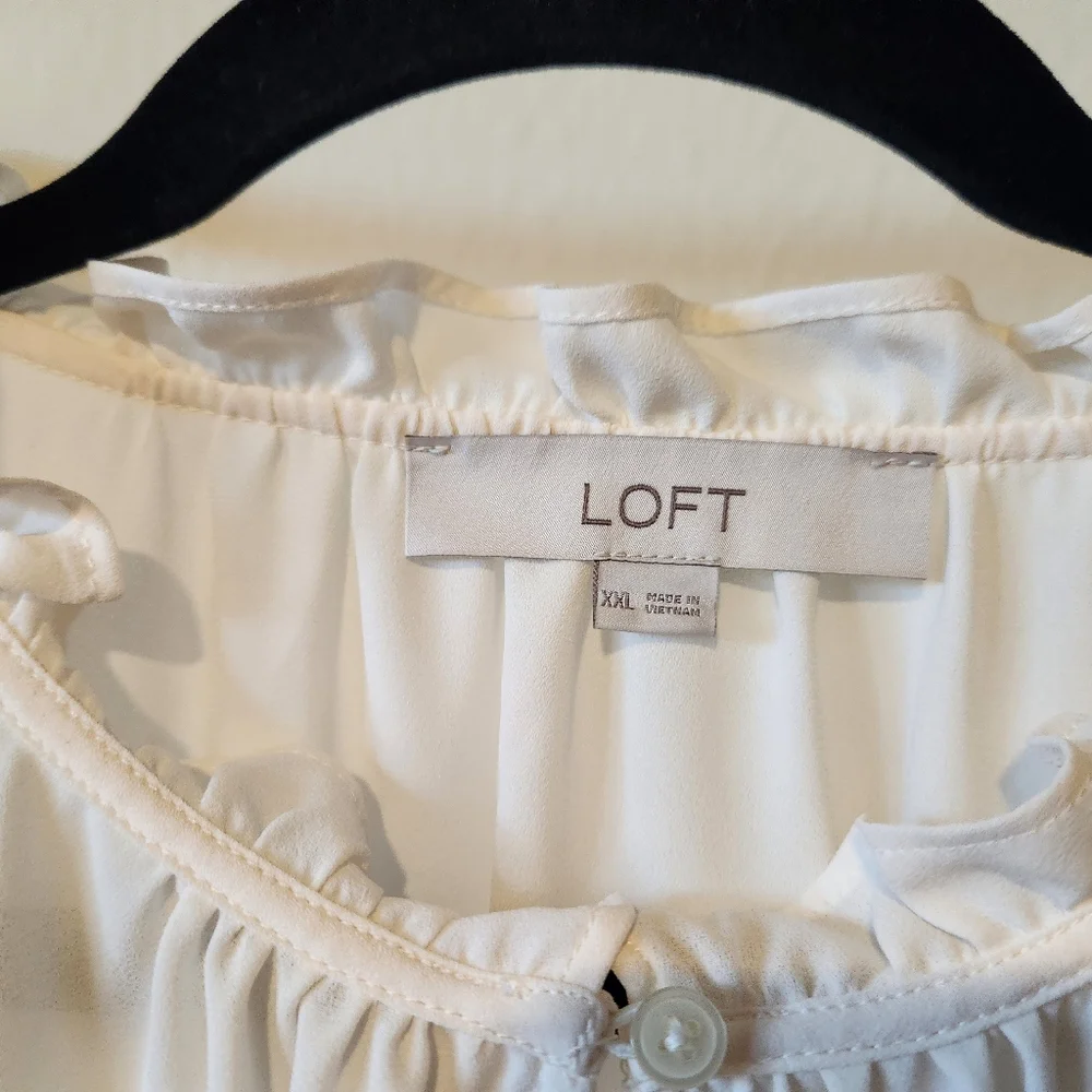 LOFT Georgette Ivory Ruffle Sleeve Blouse - Picture 2 of 2